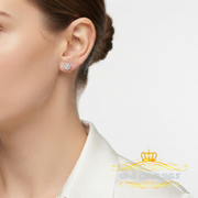 King Of Bling's 0.05ct Diamond 925 Sterling Silver White For Men's & Women's Floral Earrings KING OF BLINGS