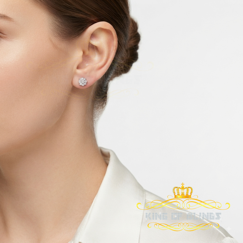 King Of Bling's 0.05ct Diamond 925 Sterling Silver White For Men's & Women's Floral Earrings KING OF BLINGS