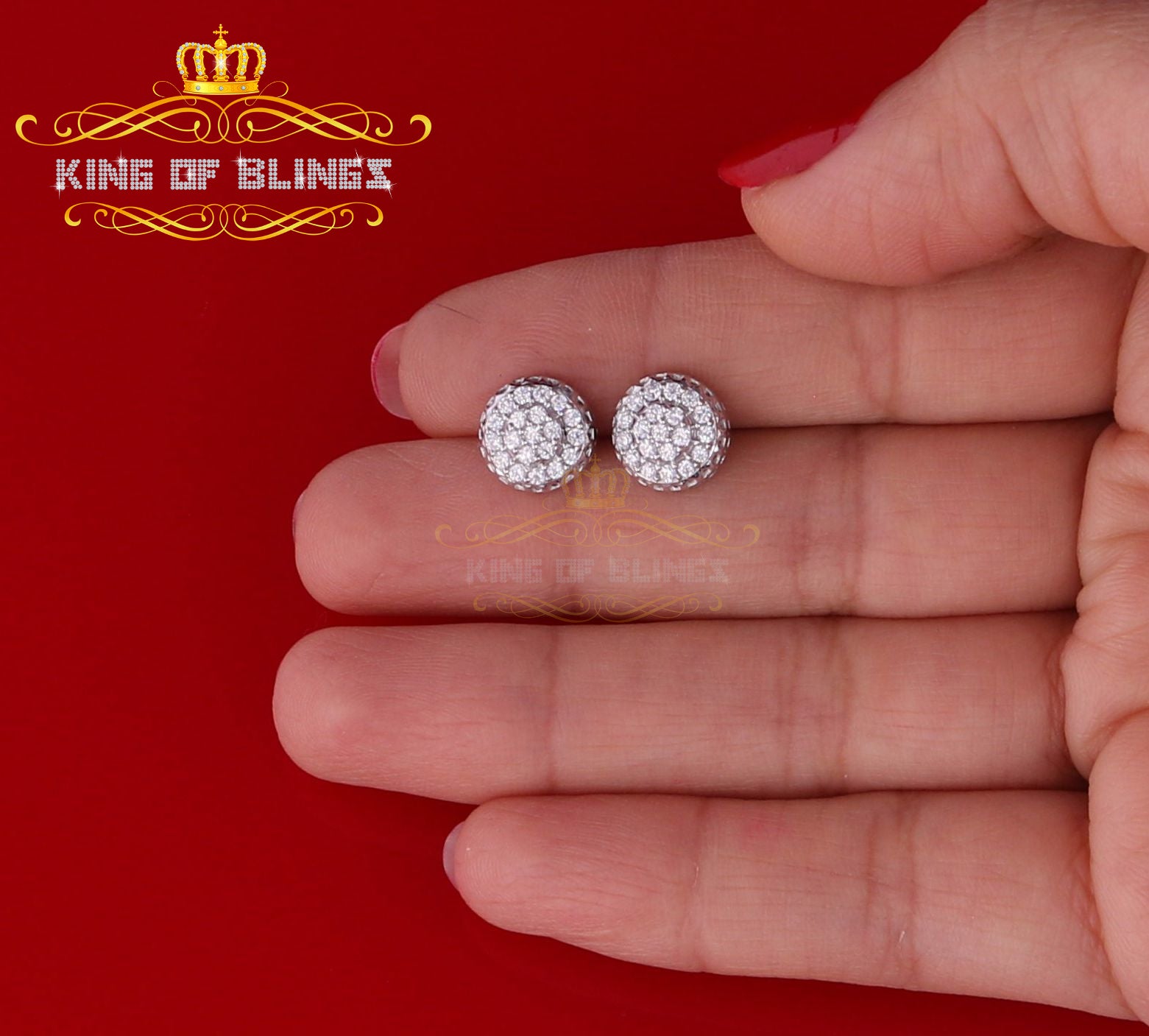 King of Blings- 3.45ct Cubic Zirconia 925 White Silver Women's & Men's Hip Hop Round Earrings KING OF BLINGS