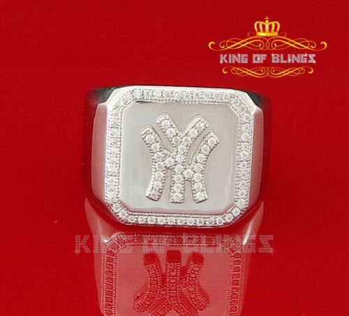 Sterling White Silver Yankees Square 0.80ct Cubic Zirconia Womens Ring Size 9 KING OF BLINGS