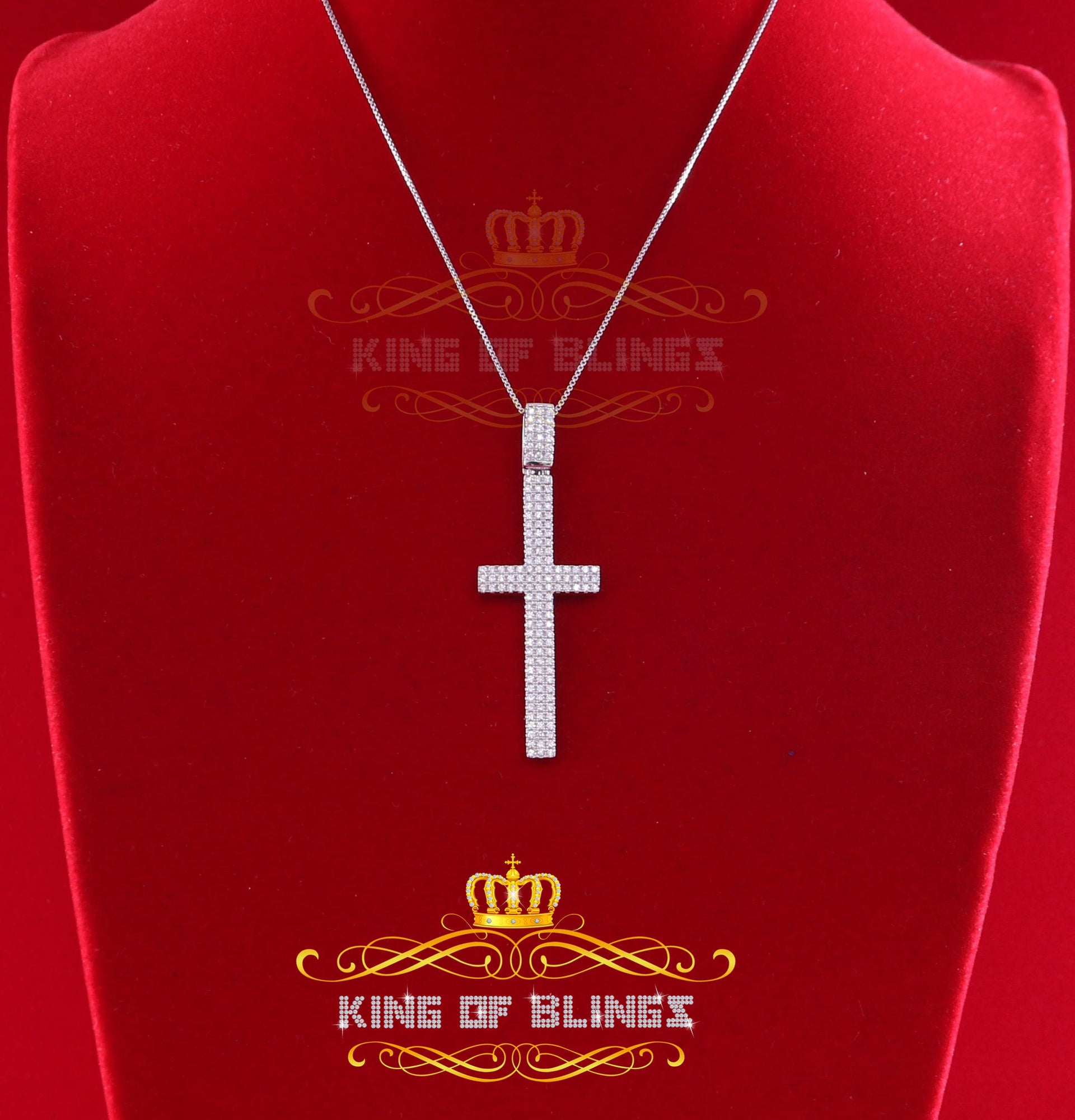 Attractive Fancy 925 Sterling White Silver CROSS Pendant 1.41ct Cubic Zirconia KING OF BLINGS