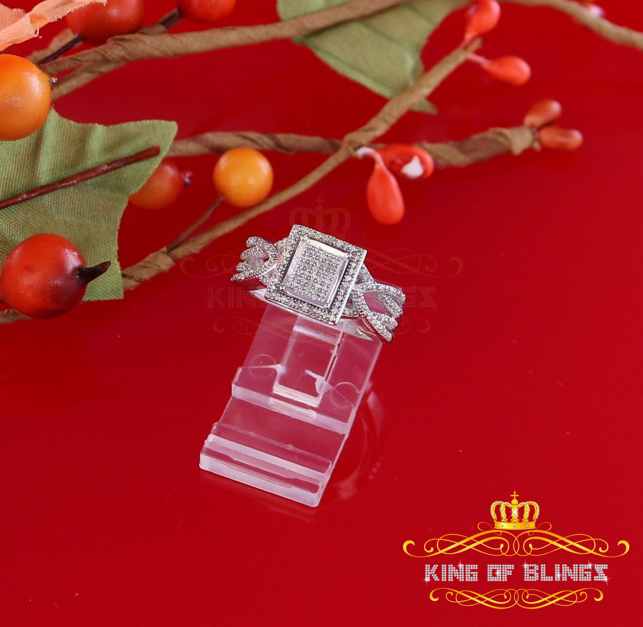 King Of Bling's 0.25ct Real Diamond 925 Sterling White Wedding Silver Womens Square Ring Size 7 KING OF BLINGS