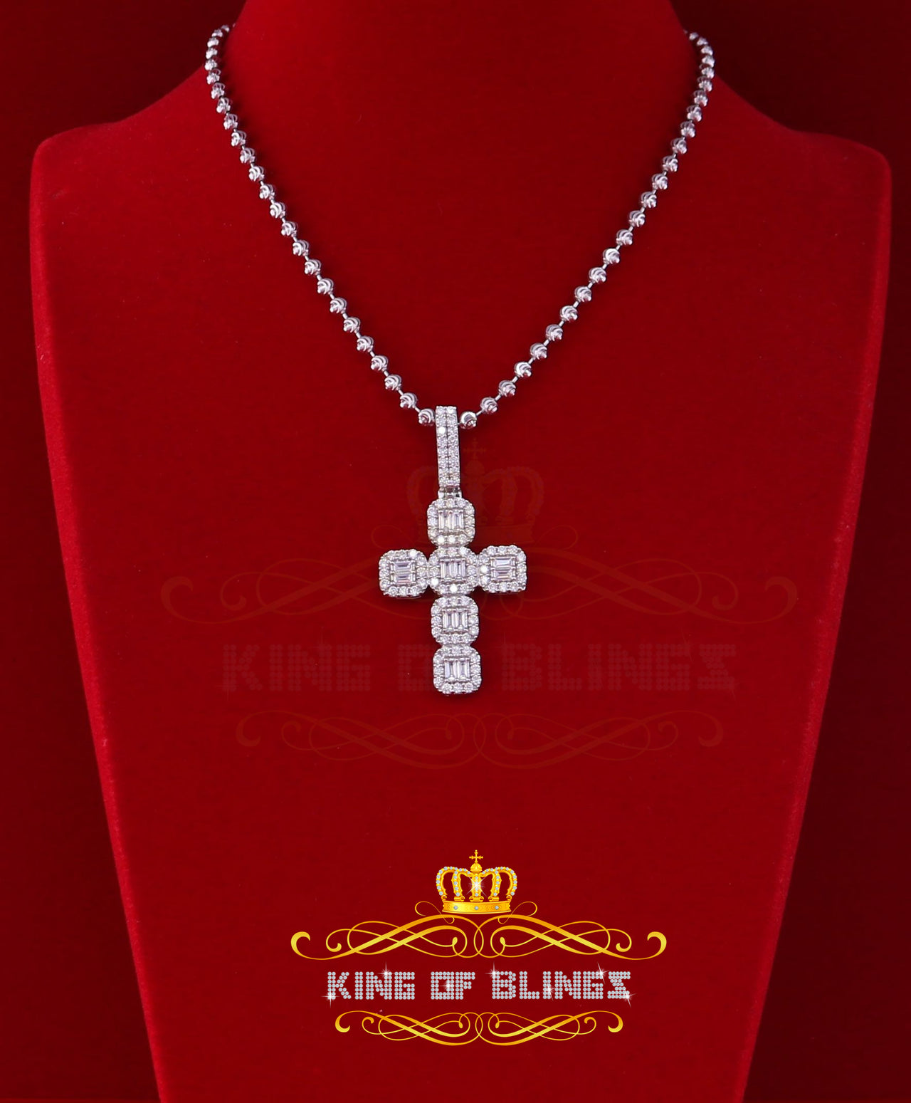 King Of Bling's White Sterling Attractive Silver CROSS Shape Pendant With 2.96ct Cubic Zirconia