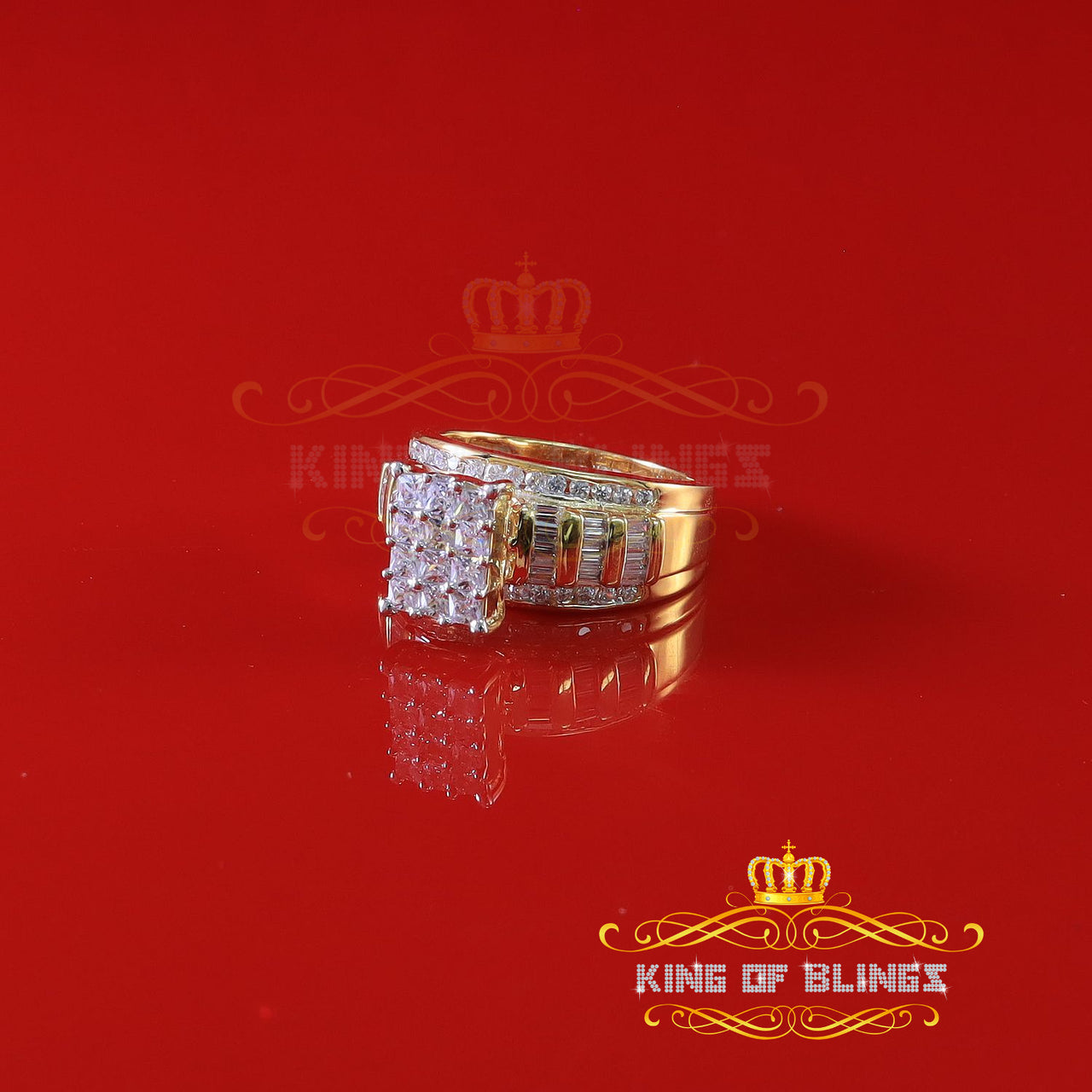 King Of Bling's 925 Yellow Sterling Silver Cubic Zirconia 2.80ct Cinderella Womens Ring Size 7
