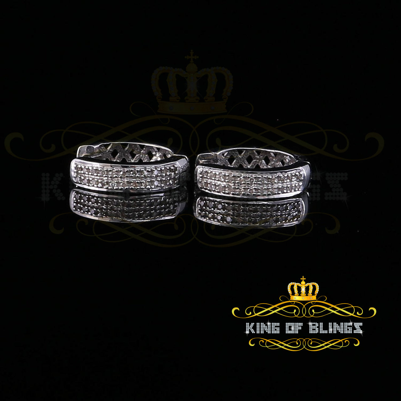 King Of Bling's 0.15ct Diamond 925 Sterling Silver White Hoop Stud Earrings For Men's / Women's