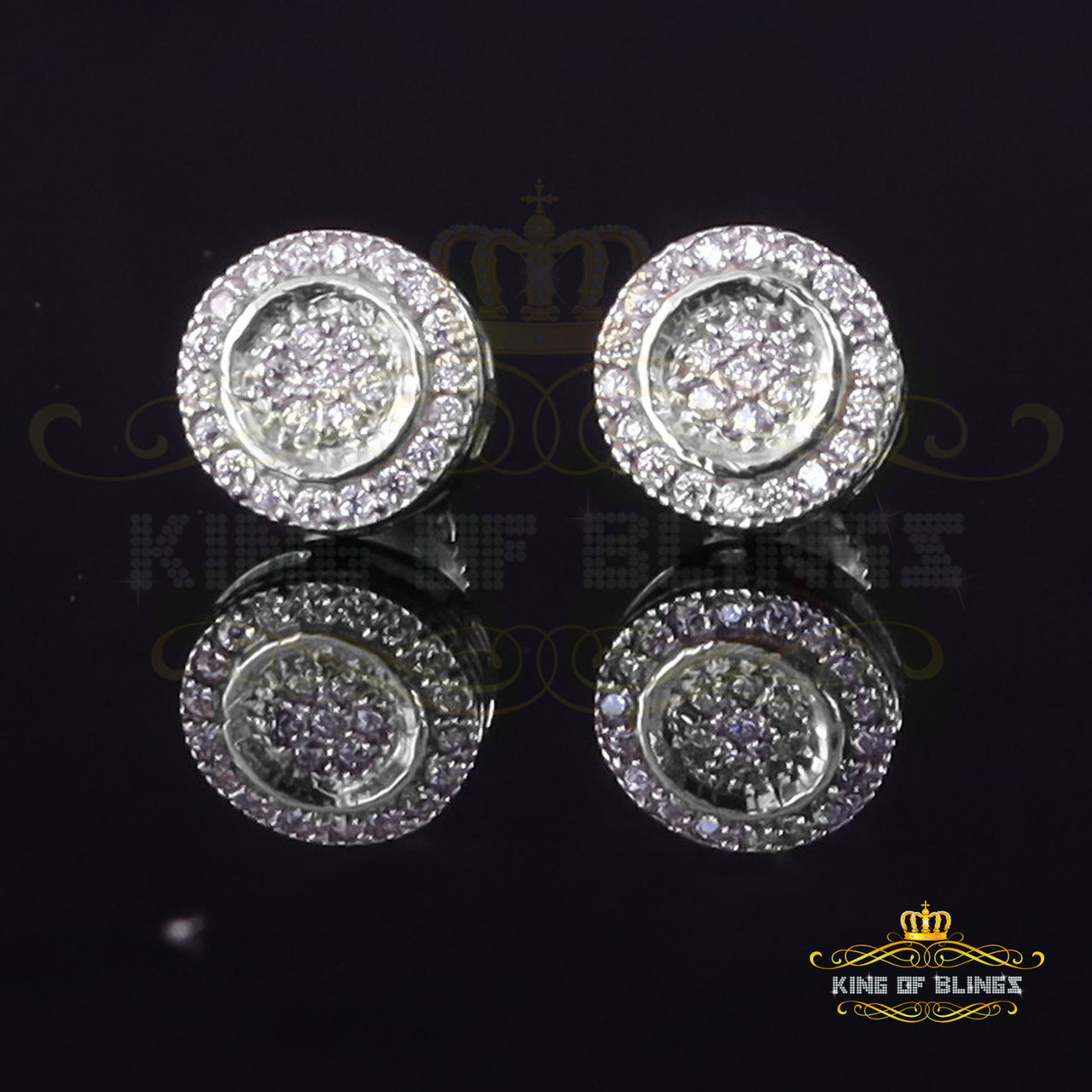 King of Bling's Aretes Para Hombre 925 White Silver Women's 0.5ct Moissanite Round Earrings