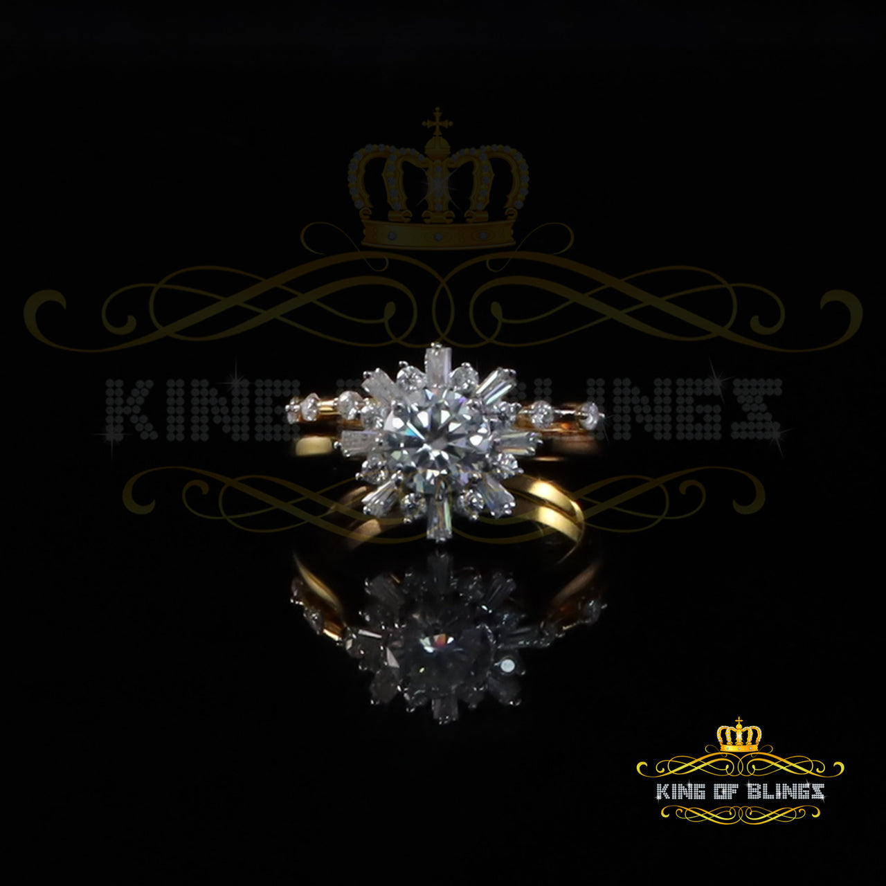 King of Bling's New Yellow Sterling Silver 1.25ct VVS 'D' Round Moissanite Rings Size 7 for Women King of Blings