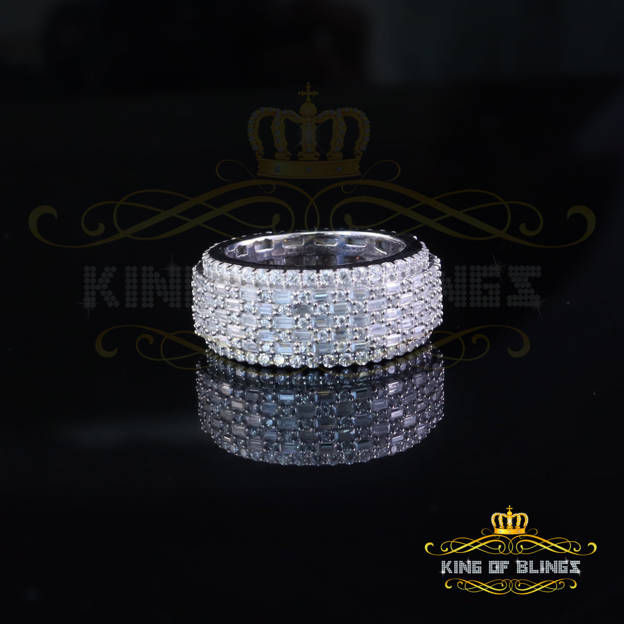 King of Bling's Band Rings White 925 Sterling Silver 4.00ct VVS 'D' Moissanite SZ 7 Women/Mens KING OF BLINGS