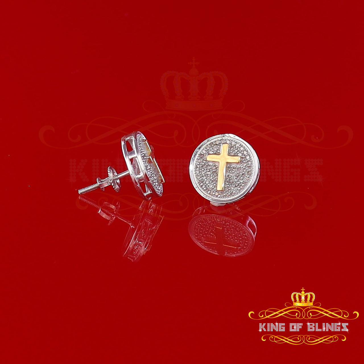 King Of Bling's 0.33ct Diamond 925 Sterling Silver White Round Earrings For Ladies & Gent's