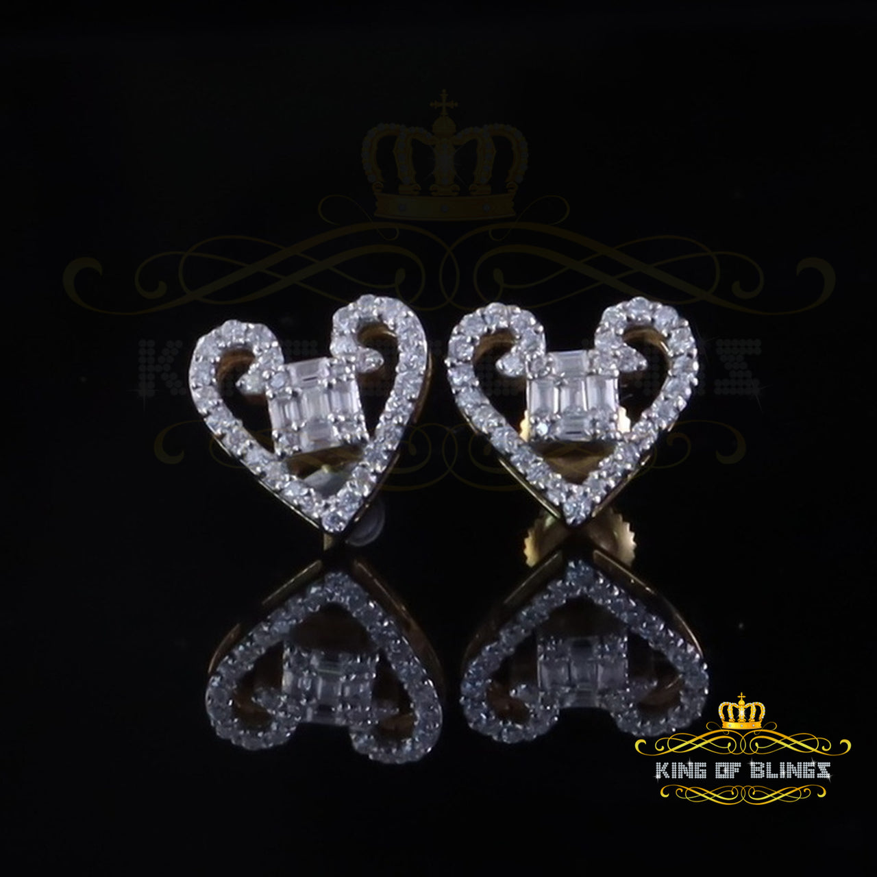 King  of Bling's 0.50ct Baguette VVS 'D' Moissanite Men/Womens 925 Silver Yellow Heart Earring KING OF BLINGS