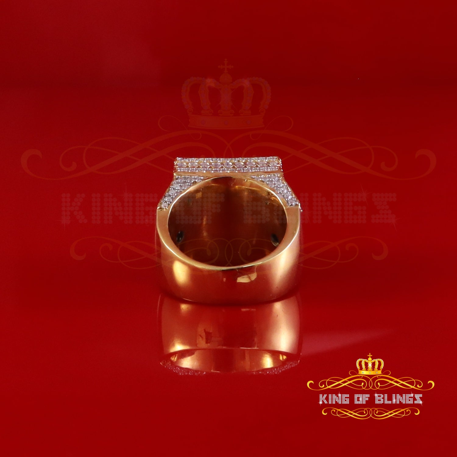 King of Bling's 925 Sterling Silver 4.50ct VVS 'D' Moissanite Yellow Square Rings Size 10 Men's King of Blings