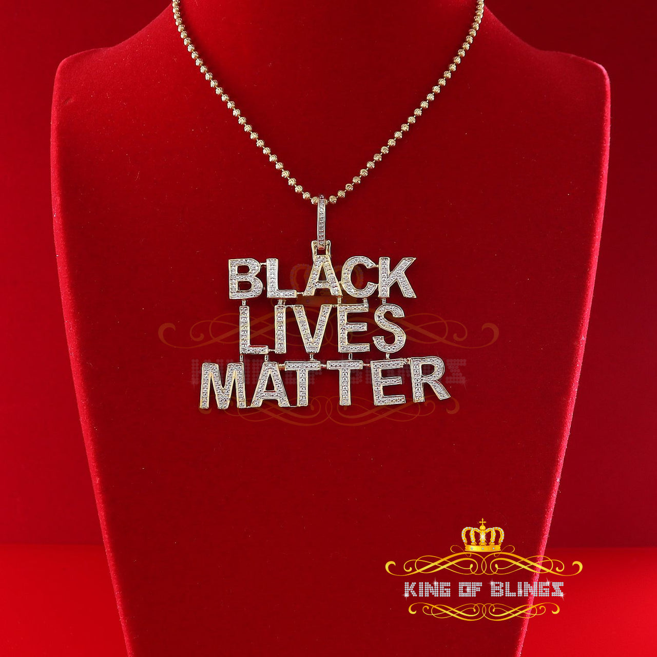 King Of Bling's Real 0.33ct Diamond Sterling Silver Fashion BLACK LIVES MATTER Yellow Pendant