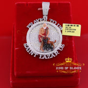 King Of Bling's 5.0ct Moissanite Sterling Silver Enamel SAINT LAZARUS White Pendant for He/She KING OF BLINGS