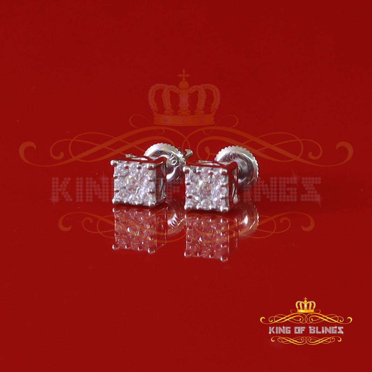 King Of Bling's 0.25ct VVS 'D' Color Moissanite Square Men's / Womens Earrings 10k White Gold