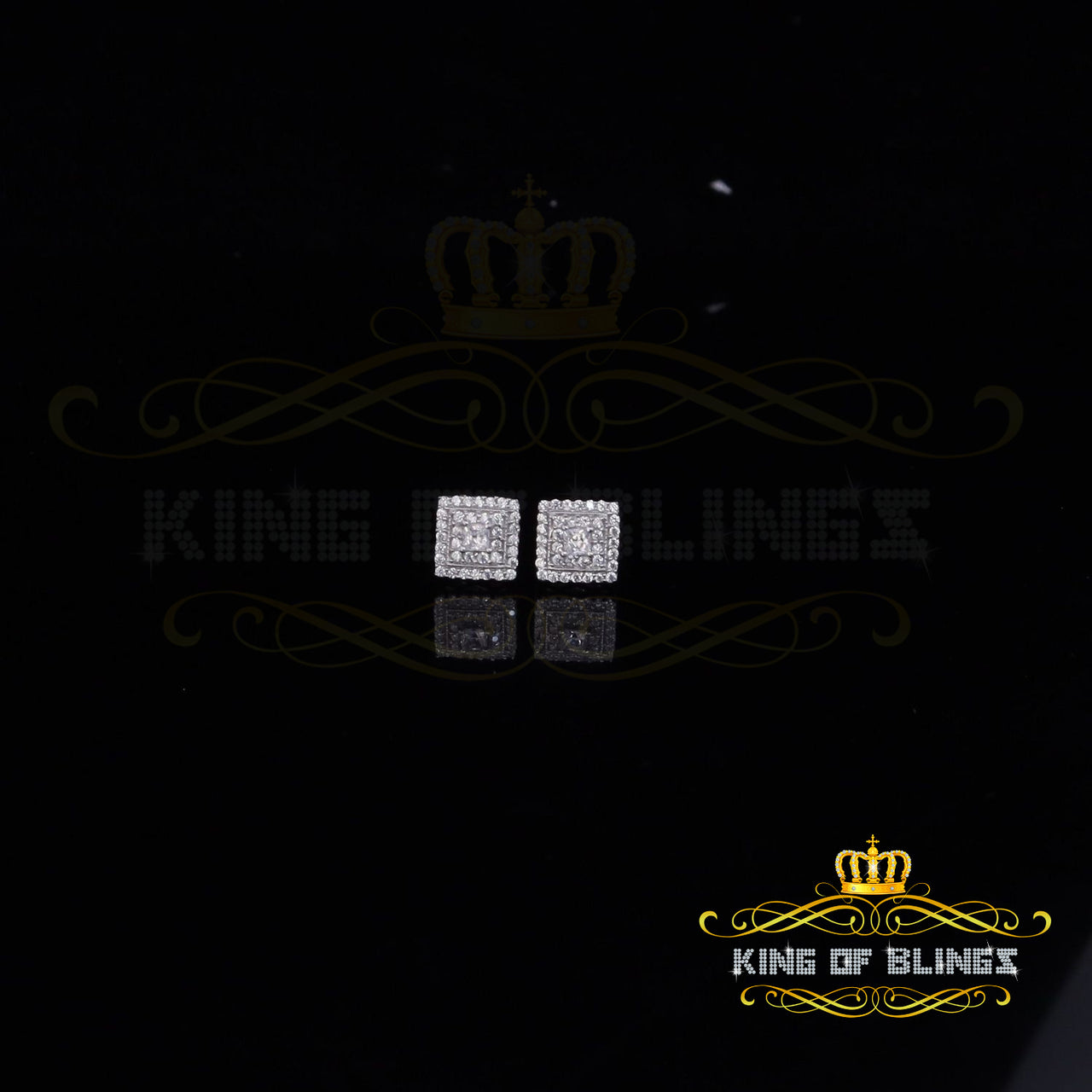 King of Bling's 1.44ct Cubic Zirconia 925 White Sterling Silver Women's Hip Hop Square Earrings