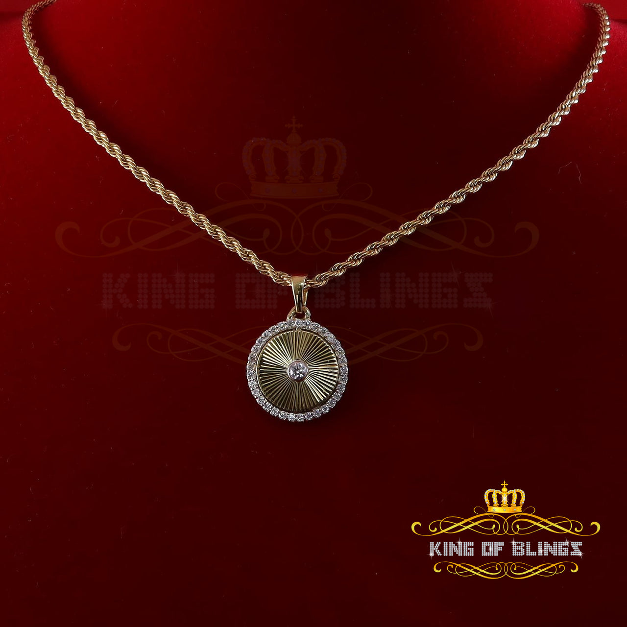 King Of Bling's 925 Yellow Silver 1.00ct VVS D Clr Moissanite Round Diamond Cut Pendant / Women