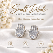 King Of Bling's Stud 925 White Sterling Silver 0.15ct Diamond Women's & Men's Hamsha Earrings KING OF BLINGS