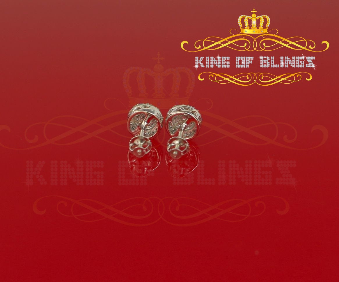 King of Blings- White Sterling Silver 0.78ct Cubic Zirconia Ladies 925 Hip Hop Round Earrings KING OF BLINGS