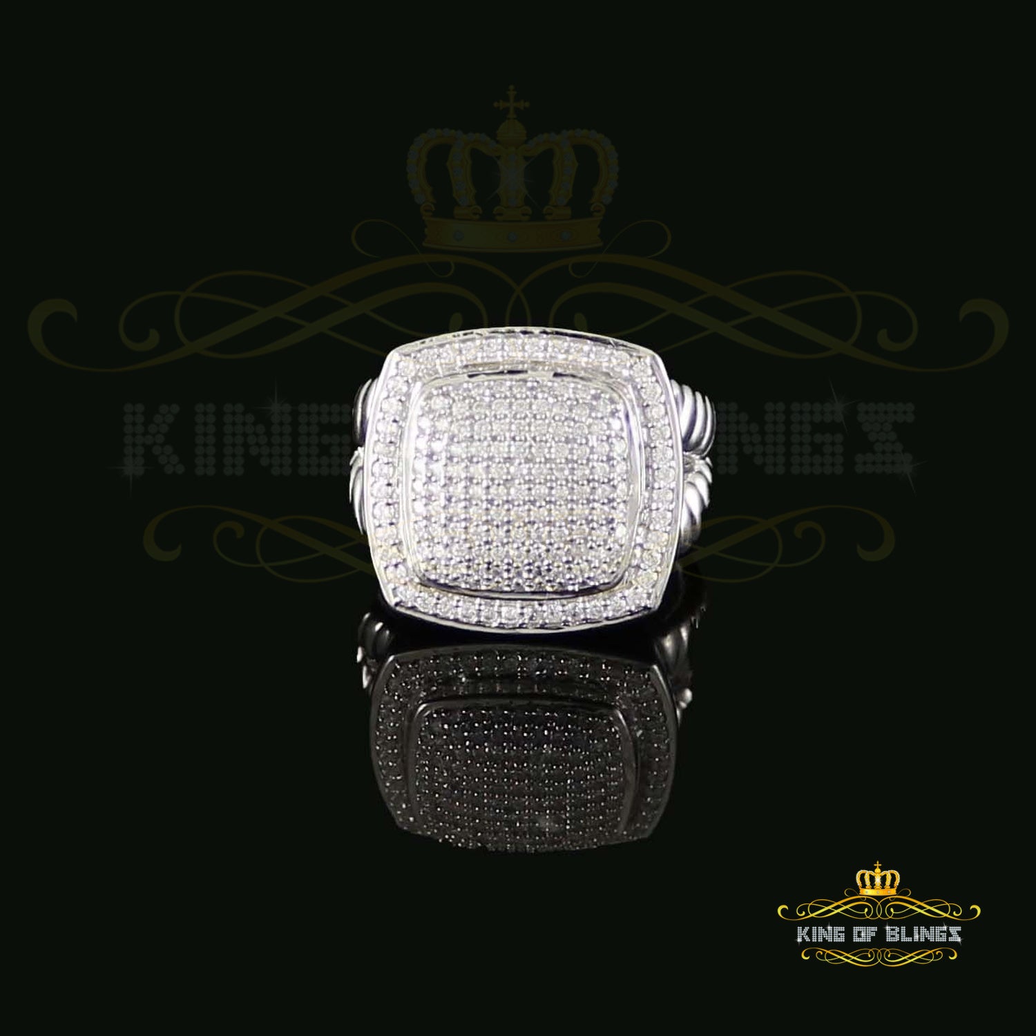 925 Sterling Silver White 2.00ct Cubic Zirconia Wide Square Womens Ring Size 7.5 KING OF BLINGS