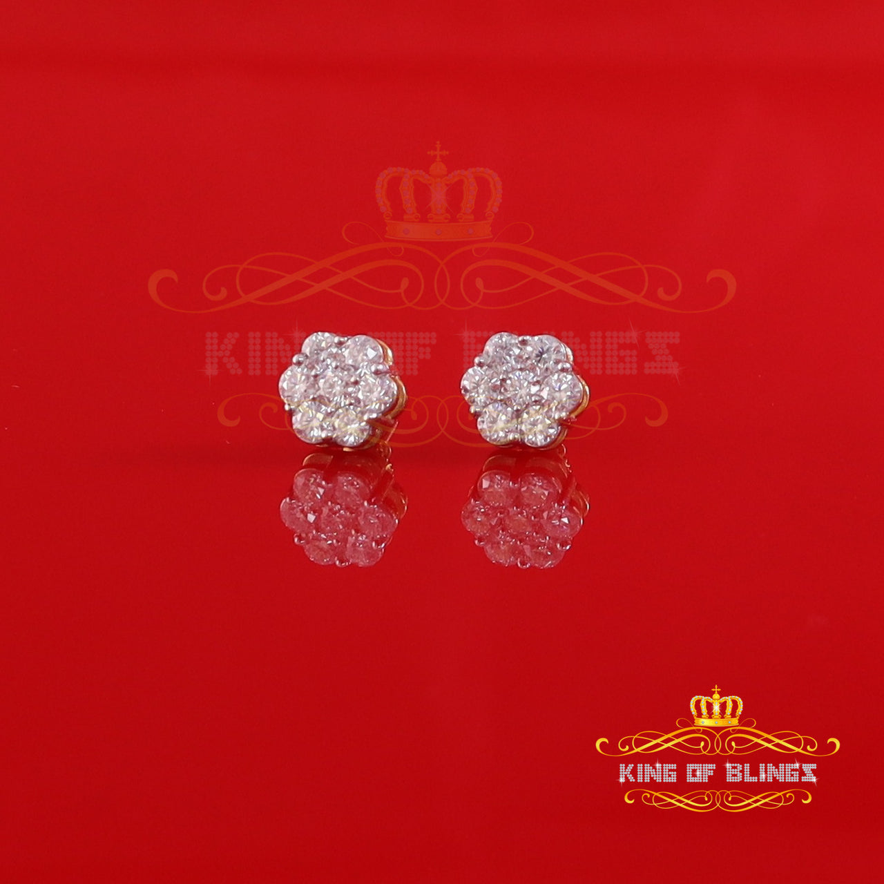 King Of Bling's Stud FLORAL Earrings 10k Real Yellow Gold 1.50ct Vvs 'D' Color Real Moissanite