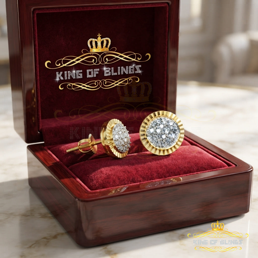 King Of Bling's 925 Sterling Yellow Silver 0.10ct Diamond For Women's & Men's Round Earrings KING OF BLINGS