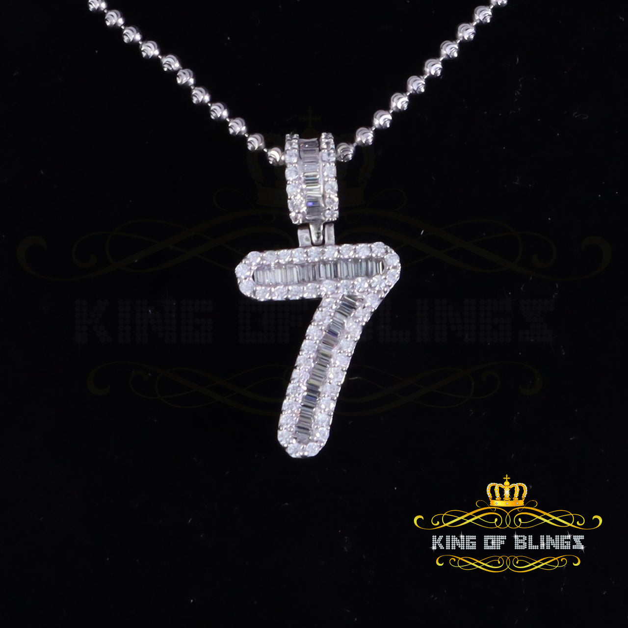 King Of Bling's 925 Silver Baggute White Numeric Number '1' Pendant with 2.38 ct Cubic Zirconia KING OF BLINGS
