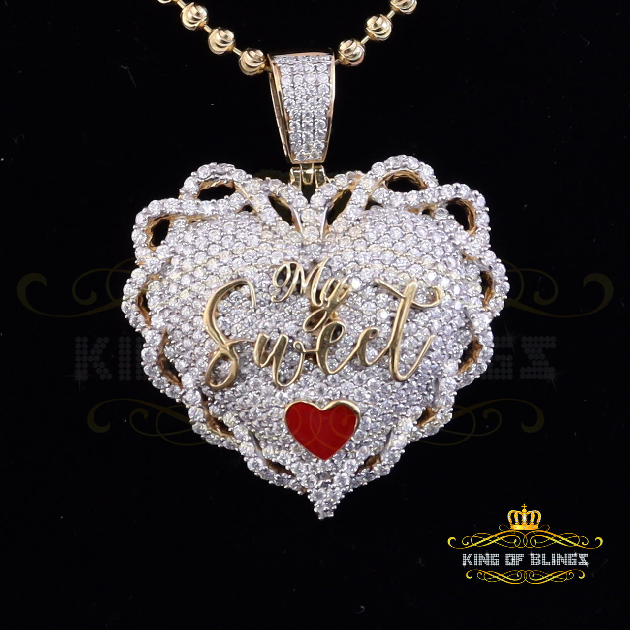King Of Bling's Love "SWEET HEART"1.50 inch 6ct Real Moissanite 925 Silver Yellow Heart Pendant KING OF BLINGS