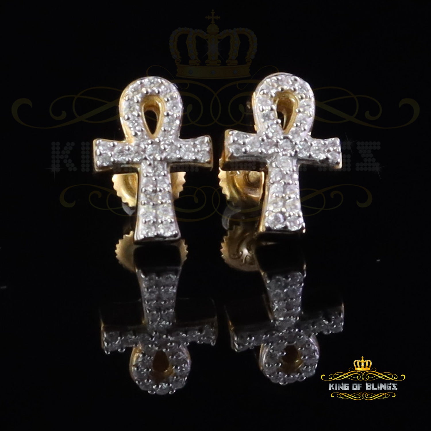 King  of Bling's 925 Yellow Silver 0.25ct VVS 'D' Moissanite Ankh Stud Earring Men's/Womens King of Blings