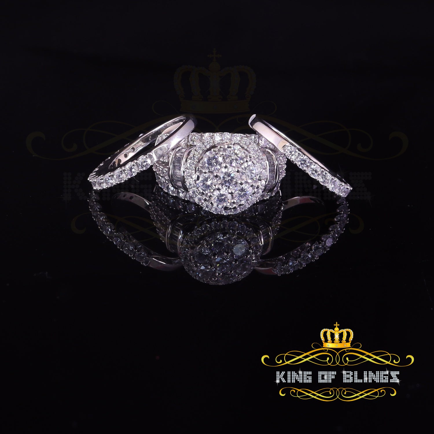 King Of Bling's13.93CT Cubic Zirconia Men's SZ 9 & Women's Size 9 Trio Style Silver White Ring KING OF BLINGS