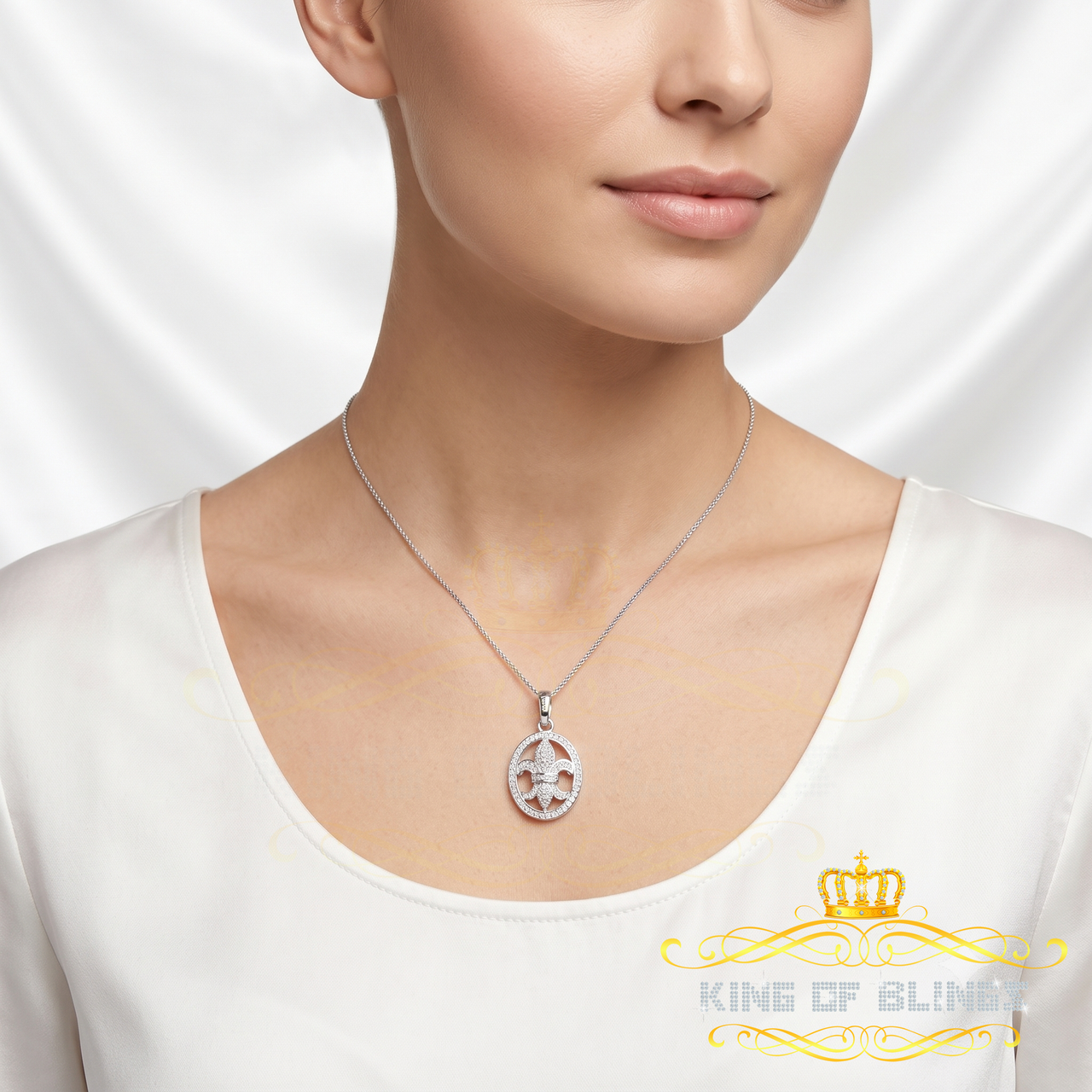 King Of Bling's Real 0.25CT Diamond Stones FASHION Sterling Charm Necklace Silver White Pendant KING OF BLINGS