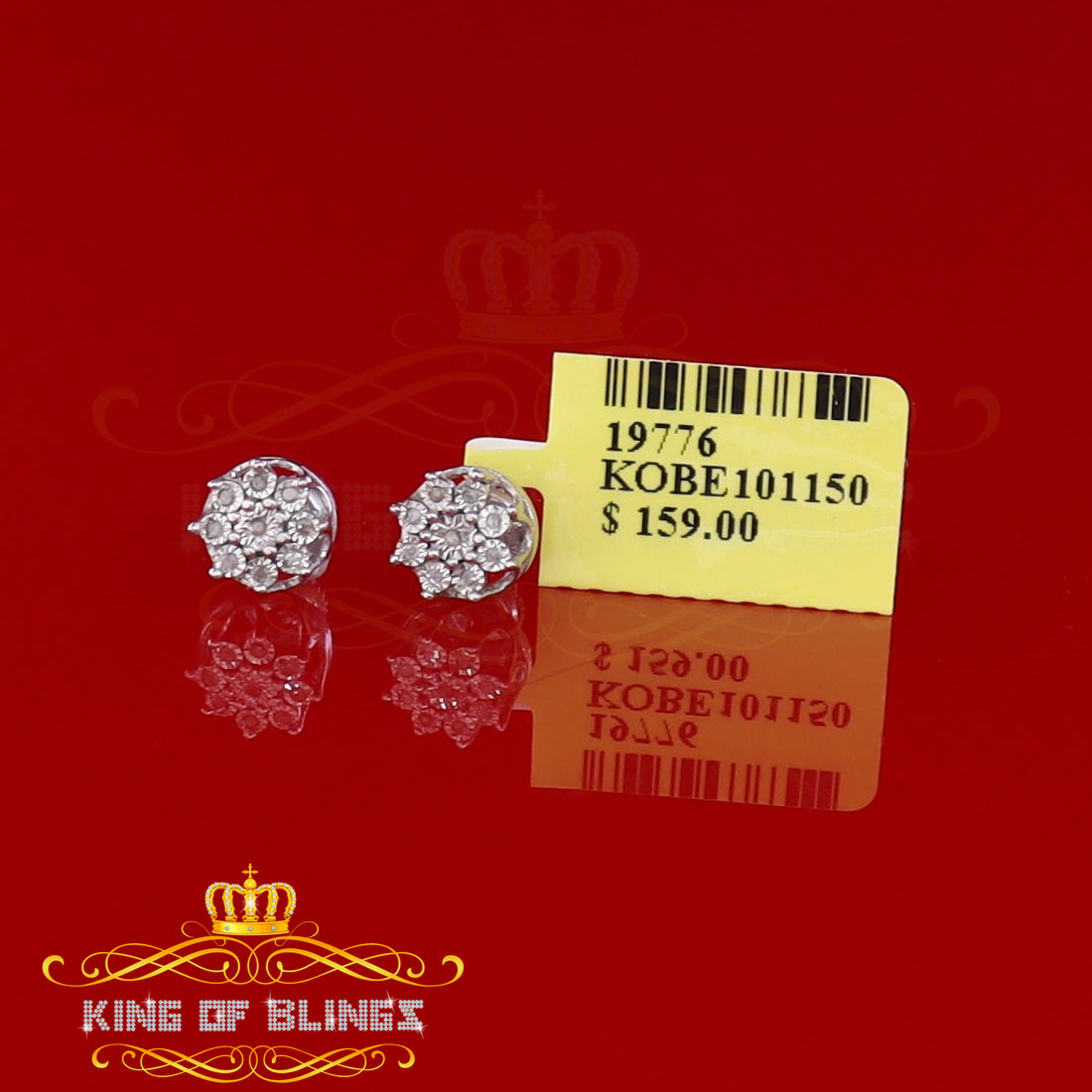 King Of Bling's 0.05ct Diamond 925 Sterling Silver White For Men's & Women's Floral Earrings KING OF BLINGS