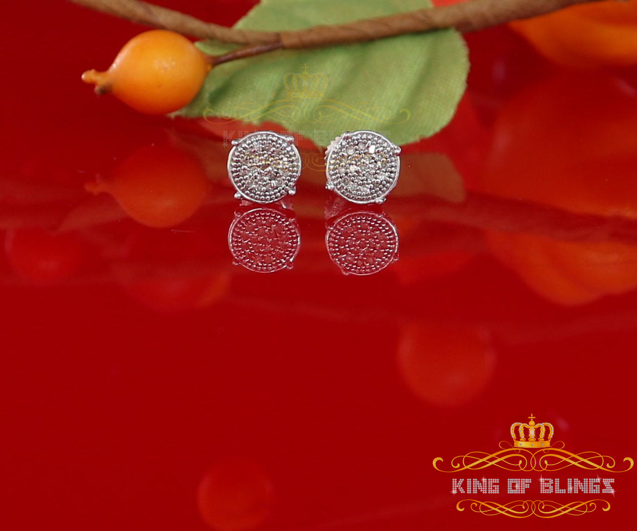 King Of Bling's 925 Sterling Silver 0.10ct Diamond For Ladies / Men's White Stud Round Earrings