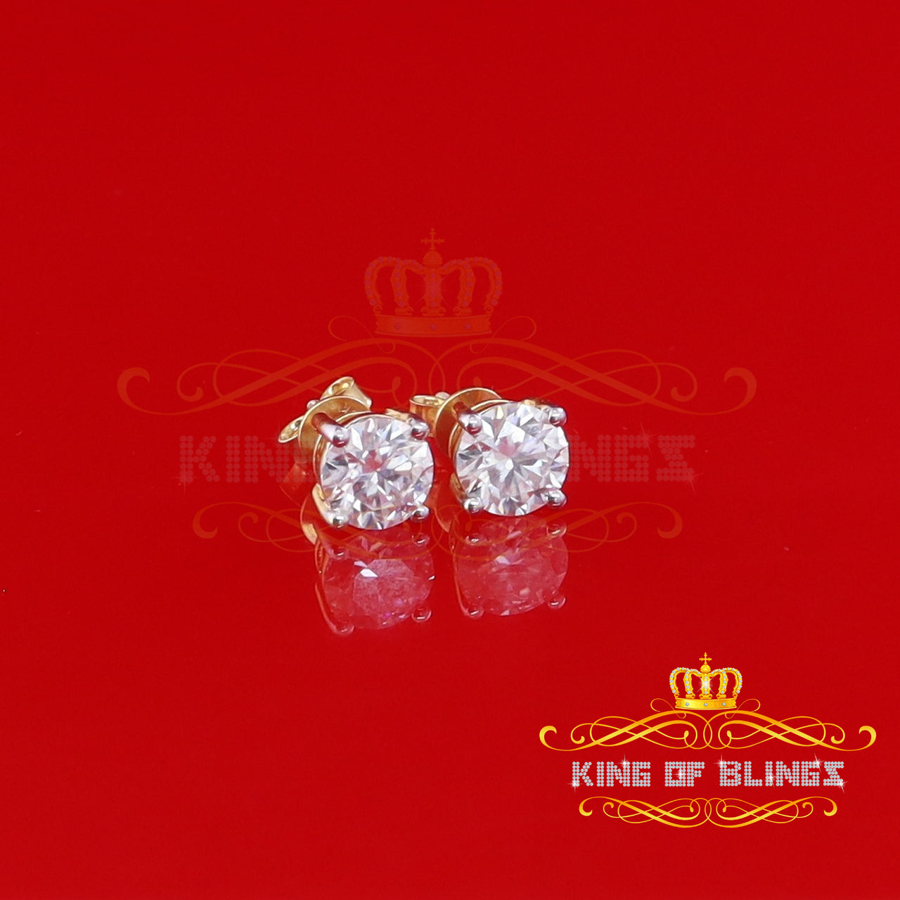 King  of Bling's 3.00ct VVS 'D' Moissanite Men's/Womens 925 Silver Yellow Round Stud Earrings KING OF BLINGS