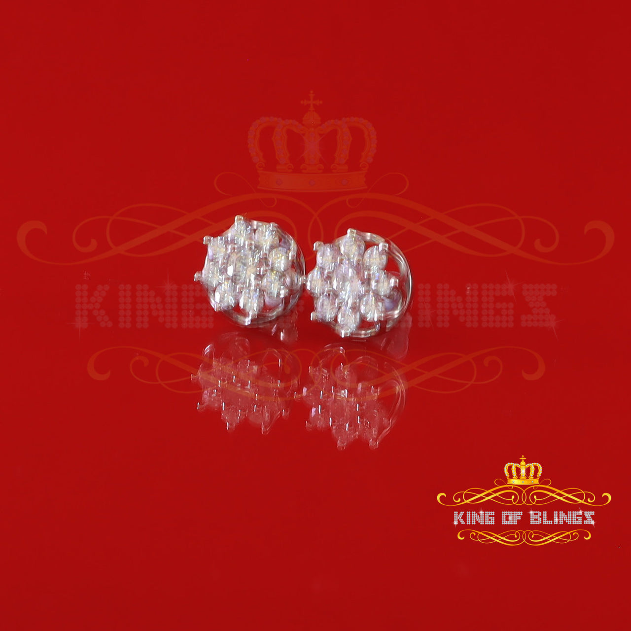 King of Bling's 3.20ct Cubic Zirconia 925 White Sterling Silver Hip Hop Flower Ladies Earrings