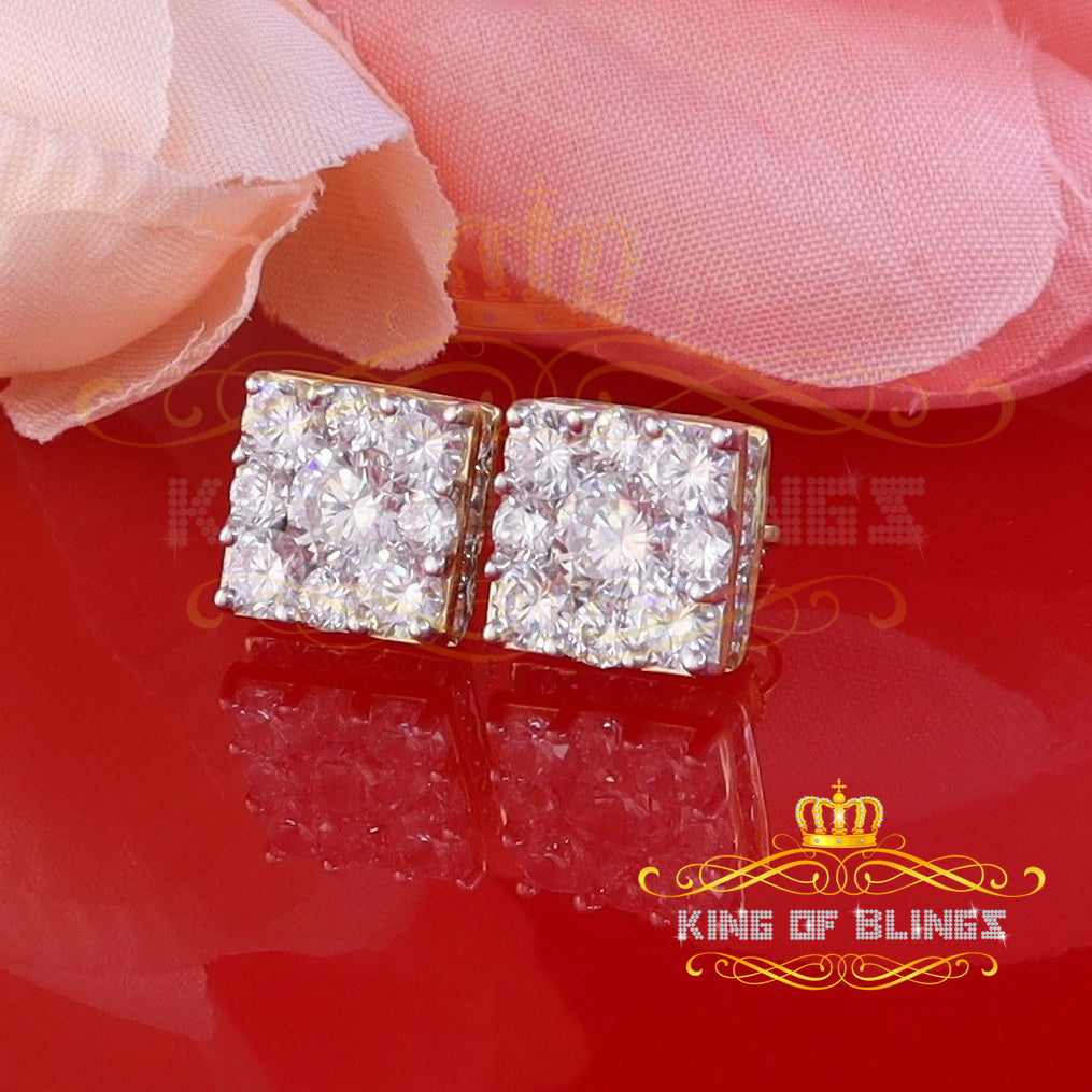 King of Bling's Yellow 2.28ct Cubic Zirconia 925 Sterling Silver Hip Hop Square Ladies Earrings KING OF BLINGS