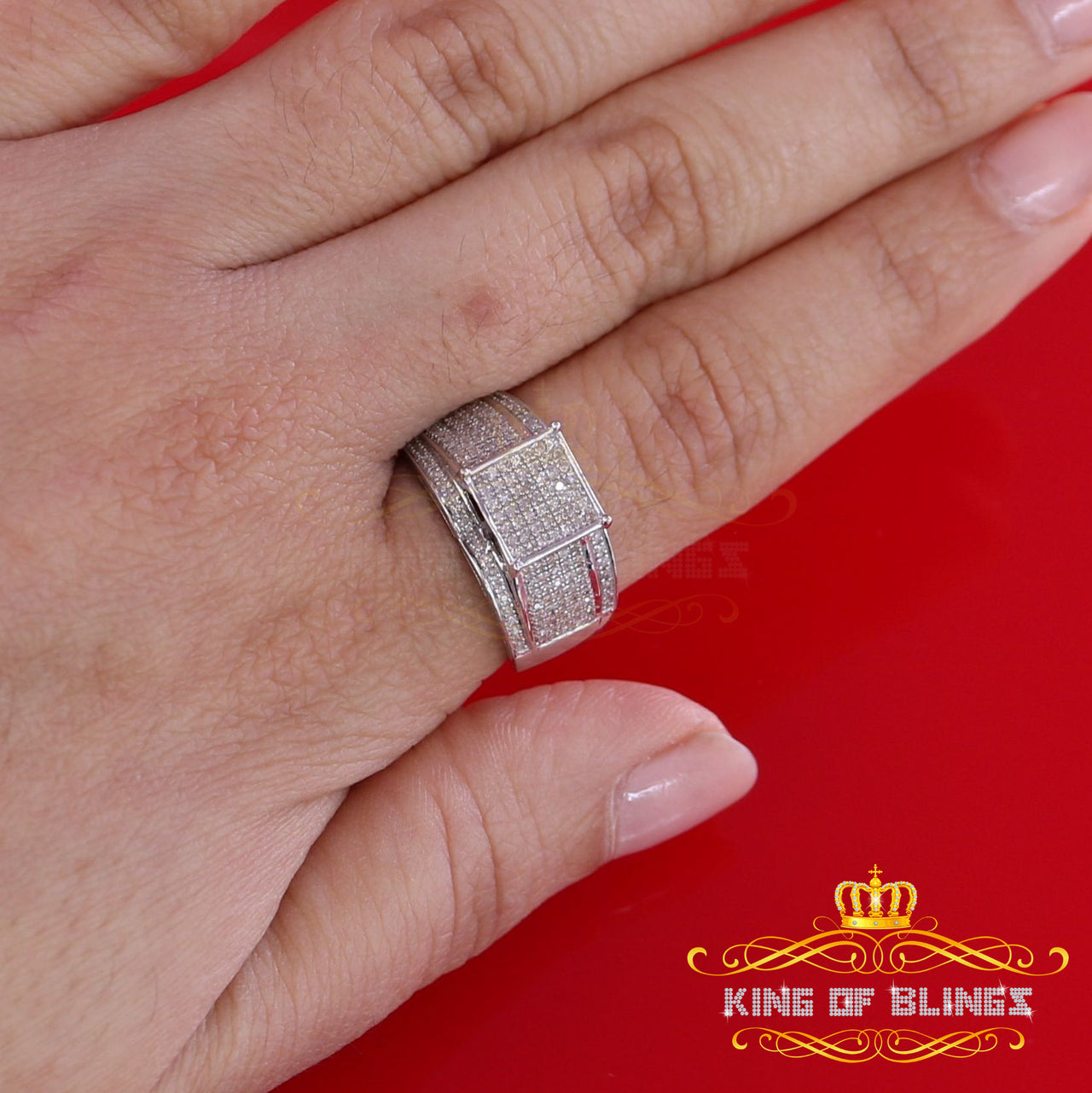 King Of Bling's 0.33 CT Real Diamond 925 Sterling White Silver Shine Womens Square Ring Size 7