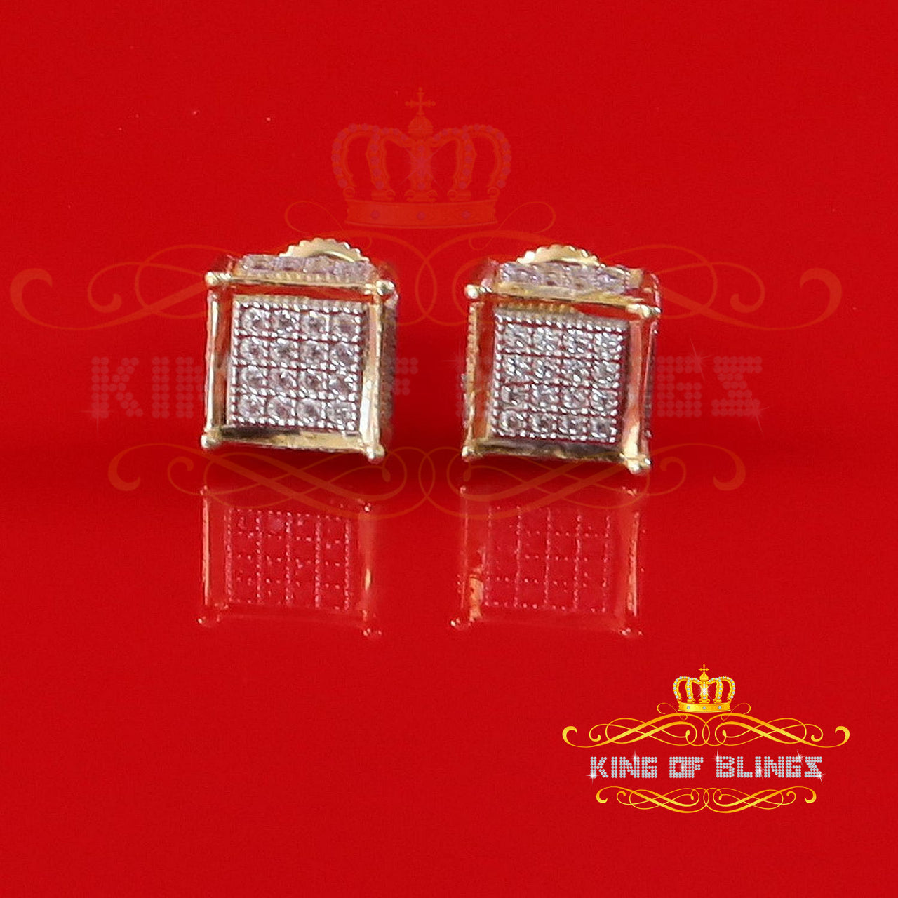 King of Bling's Elegant Square Yellow 925 Silver Screw Back 0.96ct Cubic Zirconia Ladies Earring