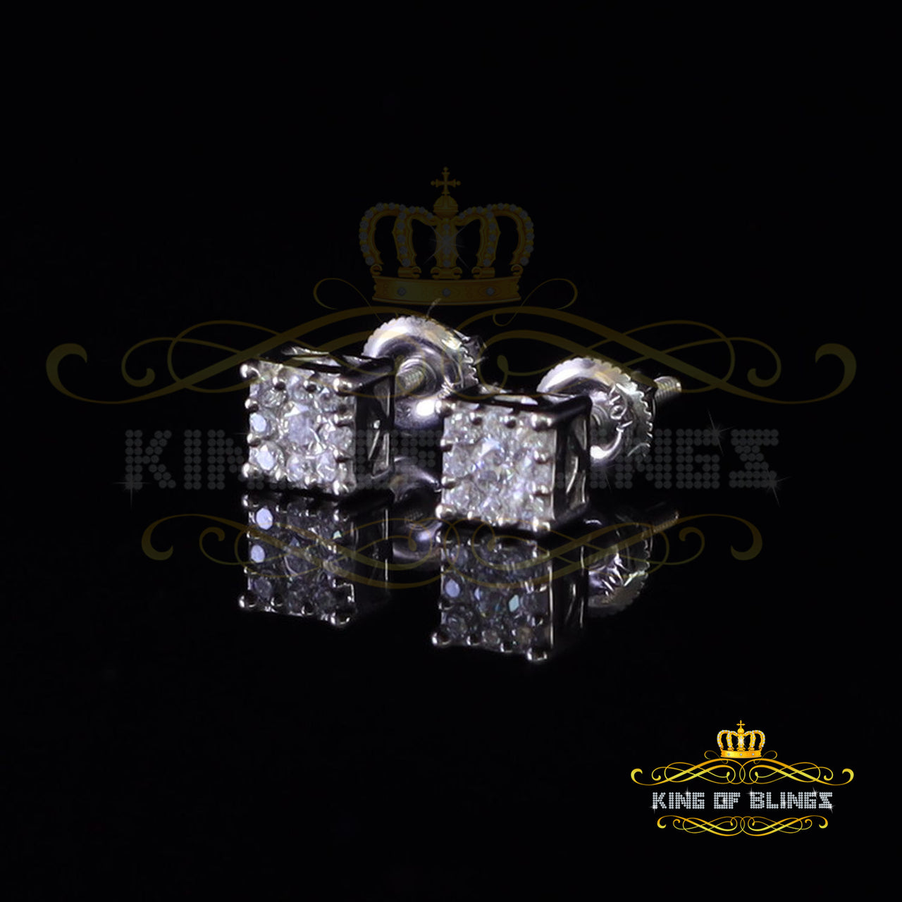 King Of Bling's 0.25ct VVS 'D' Color Moissanite Square Men's / Womens Earrings 10k White Gold