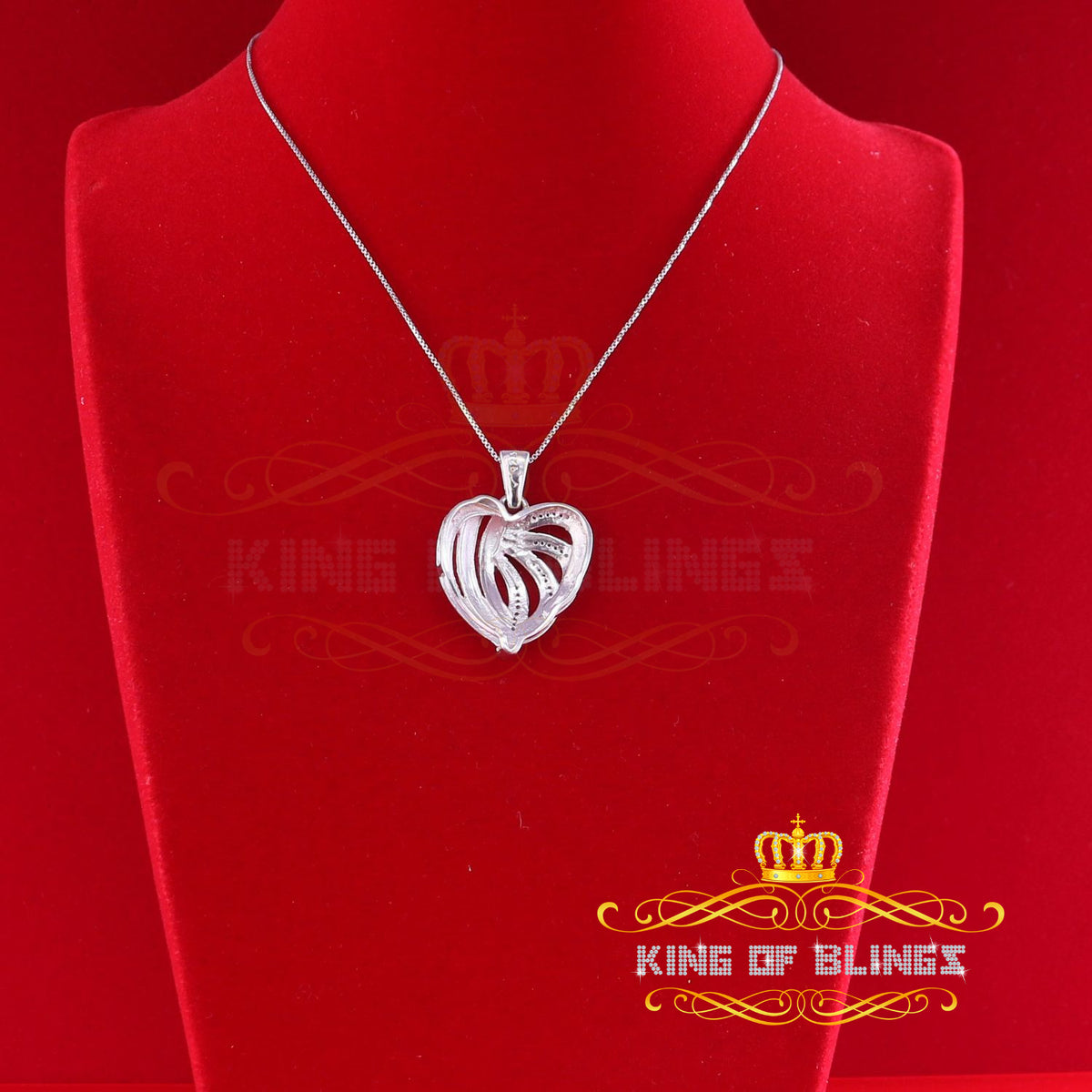 King Of Bling's Real 0.12CT Diamond HEART in 925 Sterling Silver White Charm Necklace Pendant KING OF BLINGS