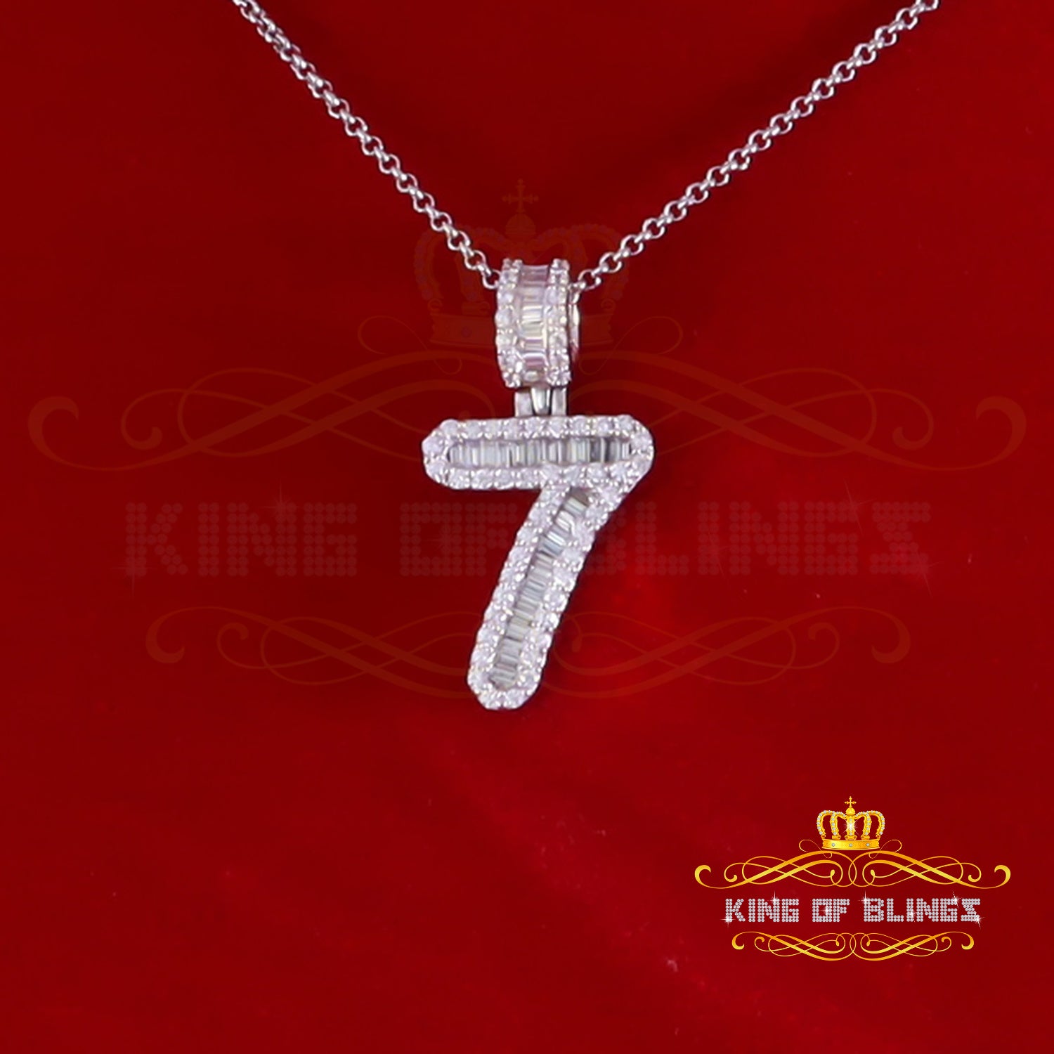 King Of Bling's 925 Silver Baggute White Numeric Number '1' Pendant with 2.38 ct Cubic Zirconia KING OF BLINGS