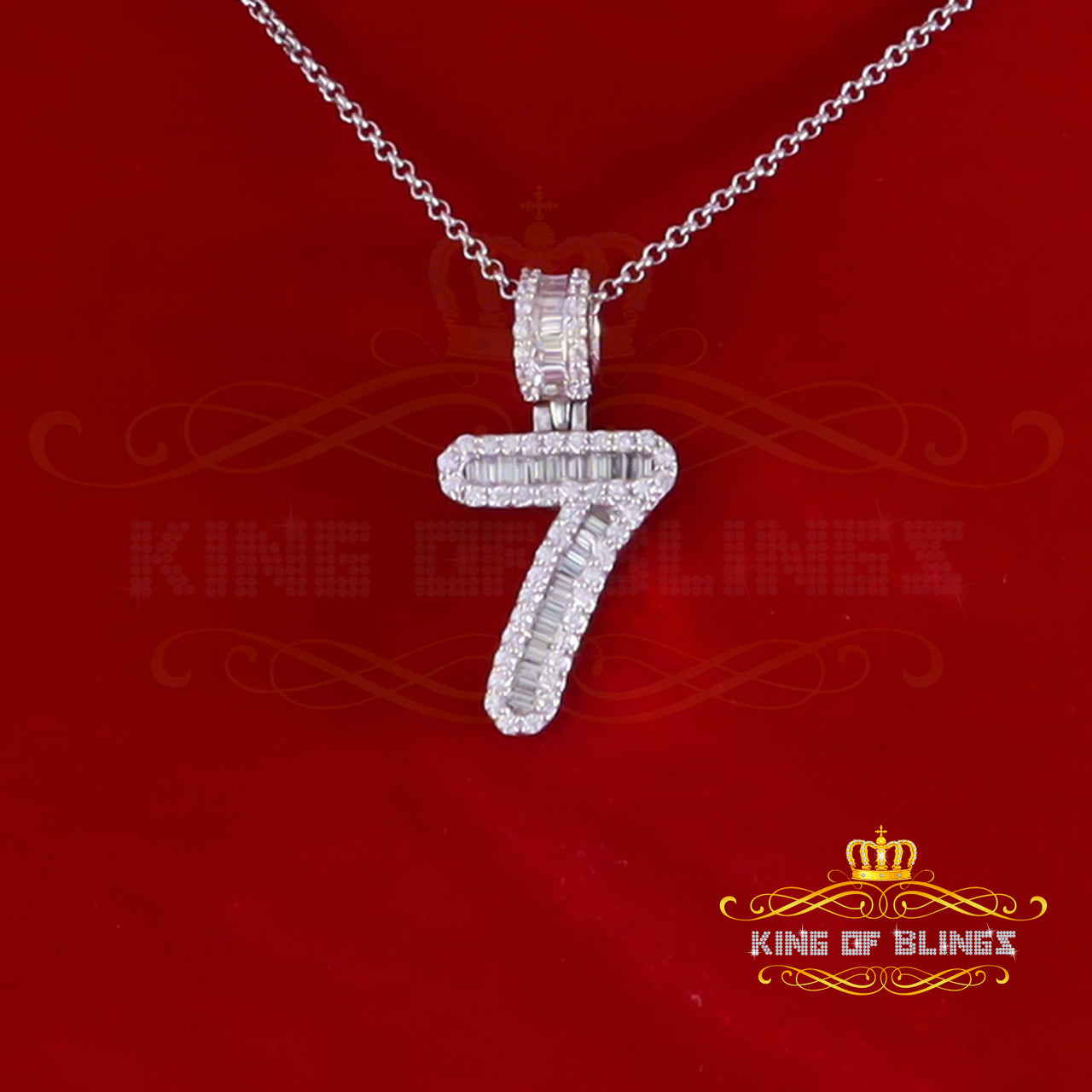 King Of Bling's 925 Silver Baggute White Numeric Number '1' Pendant with 2.38 ct Cubic Zirconia KING OF BLINGS