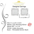 King of Blings- 925 Silver White Elegant 0.99ct Square Screw Back Cubic Zirconia Women's Earring KING OF BLINGS