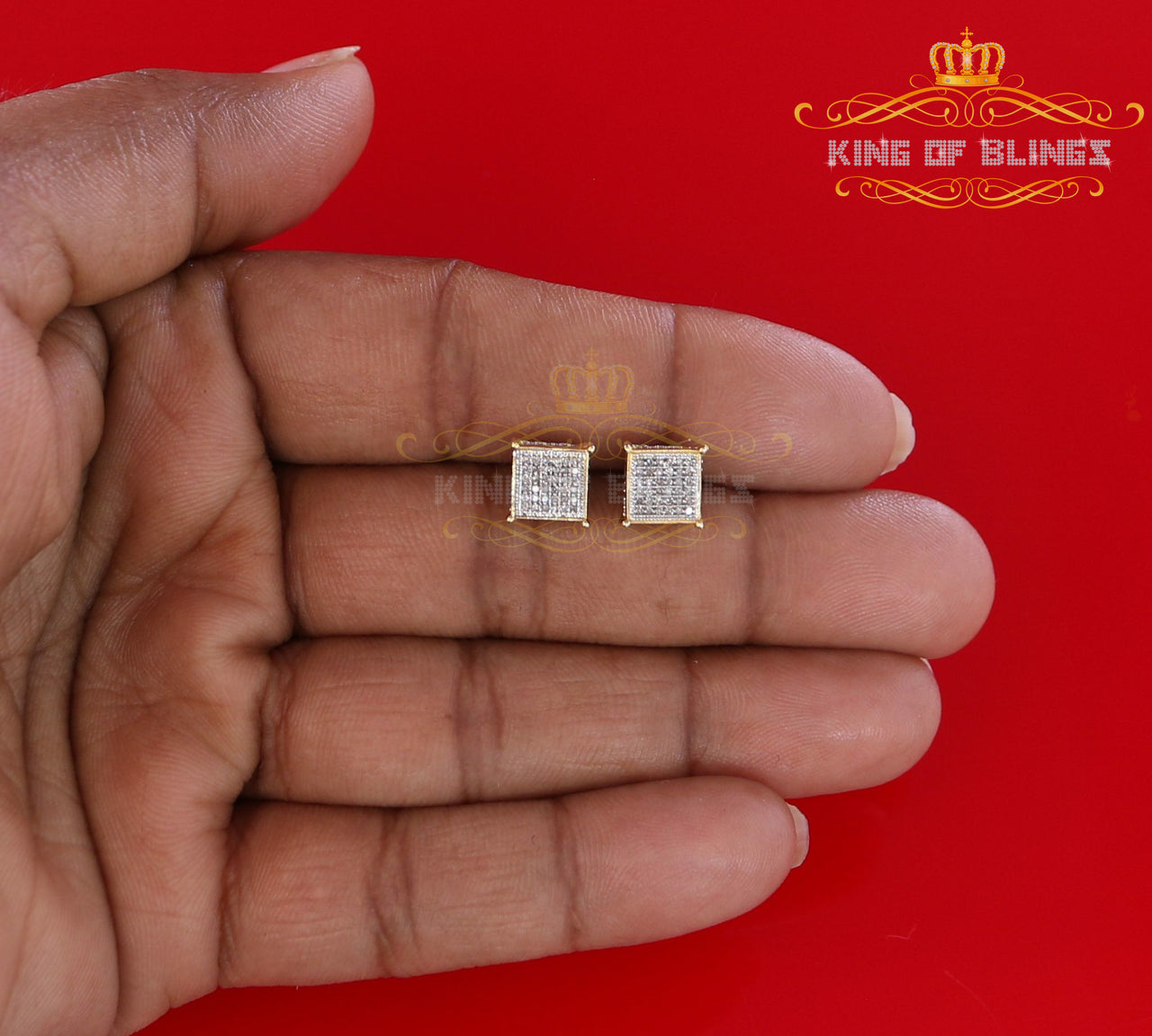 King of Blings-0.20ct Diamond Collection Yellow 925 Sterling Silver Women & Men Square Earrings