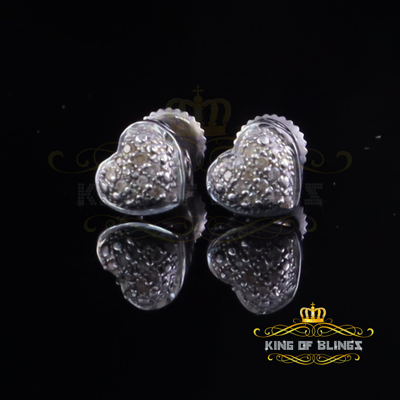 King Of Bling's 925 Sterling White 0.05cts Silver Diamond Heart Shape Stud Earrings For Women's