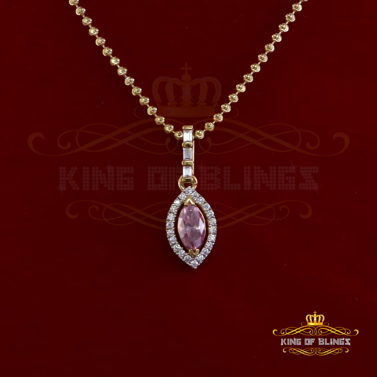 King Of Bling's Simple Women's 925 Silver Yellow 1.25 ct VVS 'D' Pink Marquis Moissanite Pendant