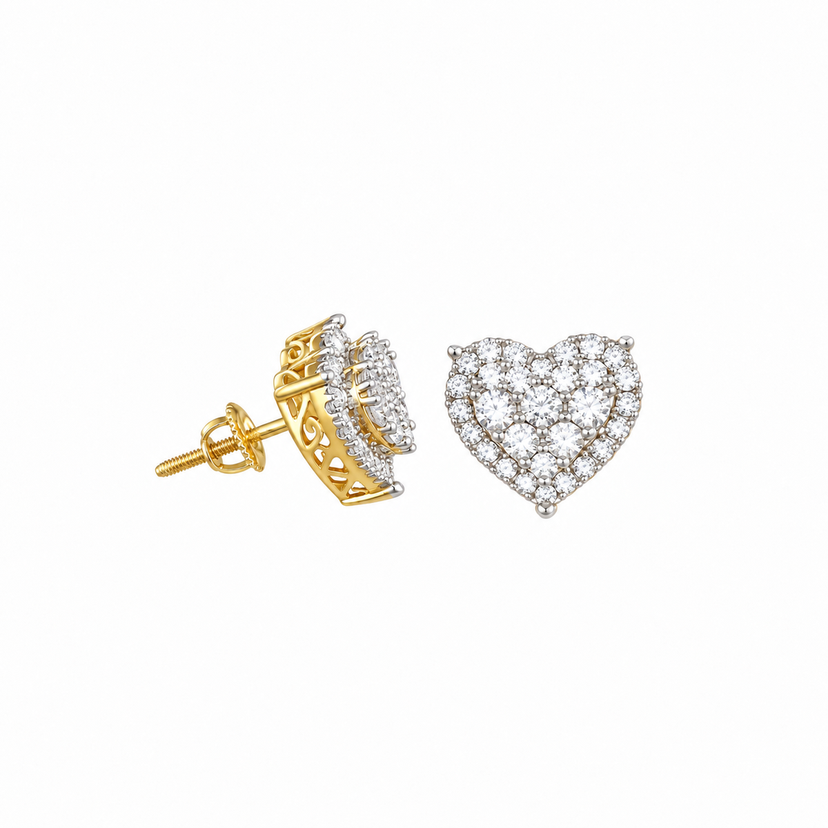King of Bling's 1.18ct Cubic Zirconia 925 Yellow Sterling Silver Women's Hip Hop Heart Earrings KING OF BLINGS