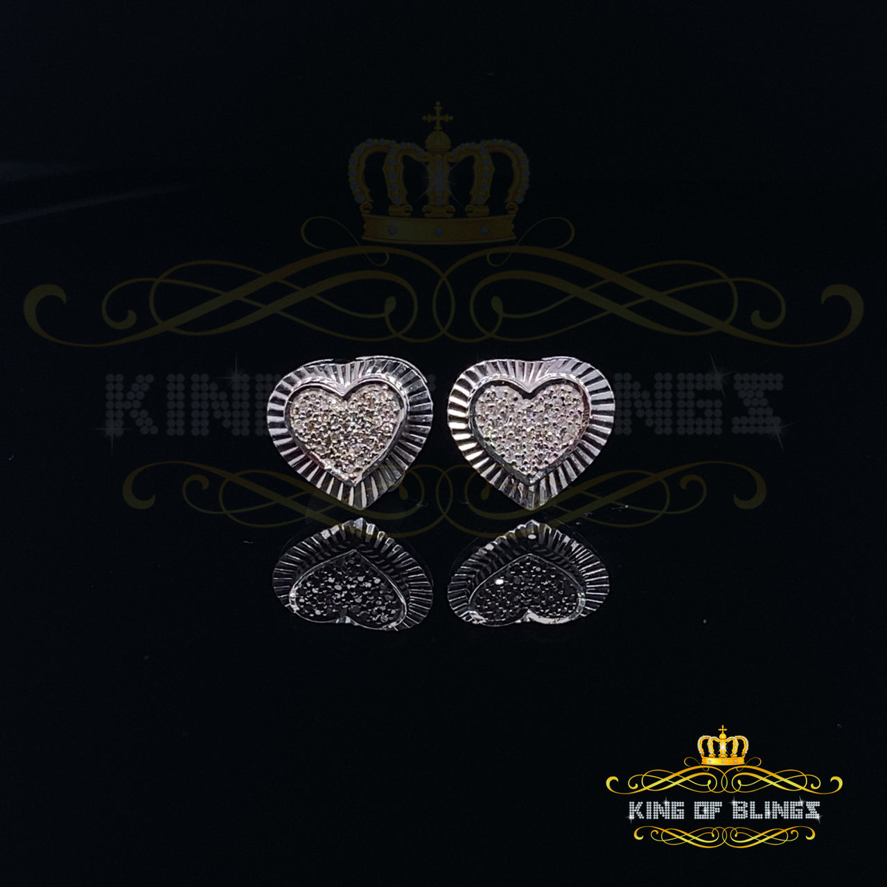 King Of Bling's Aretes Para Hombre Heart 925 White Silver 0.25ct Diamond Ladies Style Earrings KING OF BLINGS