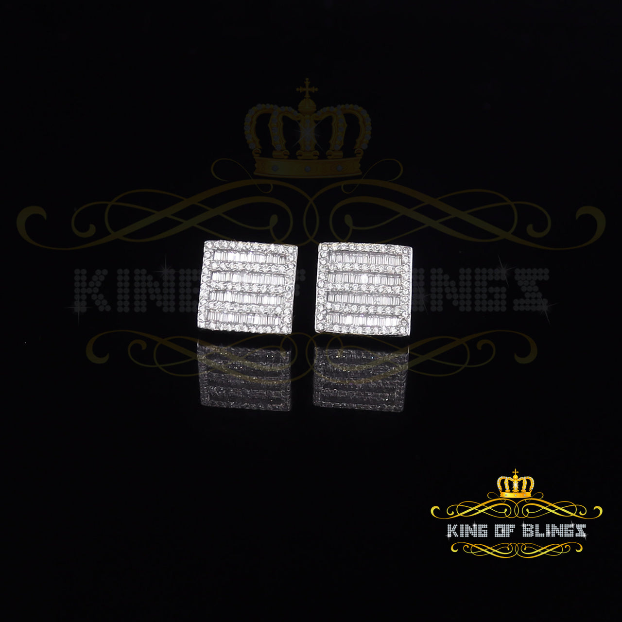 King of Bling's Hip Hop 925 Sterling White Silver 1.60ct Cubic Zirconia Women Square Earrings