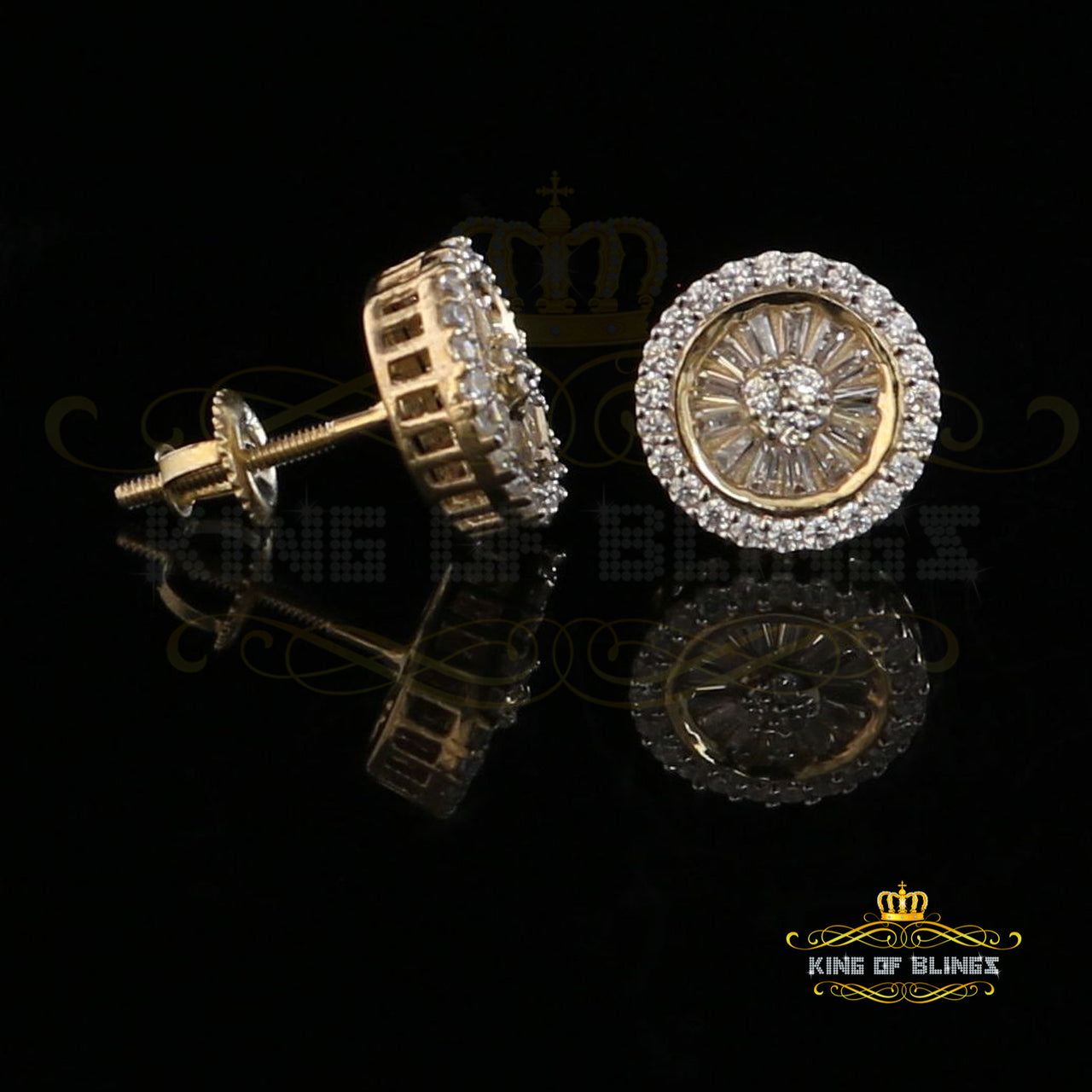 King of Bling's 0.52ct Cubic Zirconia 925 Yellow Silver Women's & Men's Hip Hop Round Earrings KING OF BLINGS
