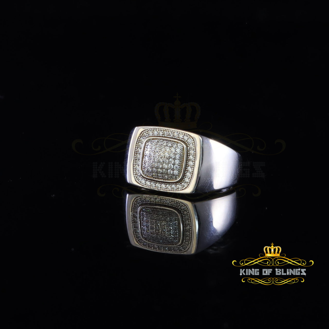 King Of Bling's925 Sterling White Silver Rectangle 0.80ct Cubic Zirconia Men's Ring Size 9